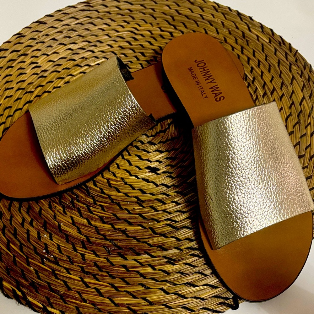 Johnny Was Metallic Gold Slide Sandals